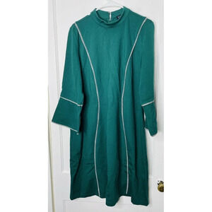 Elloquii Midi Sheath Dress Womens Sz 18 Green Stretch Plaid Accent Mock Neck